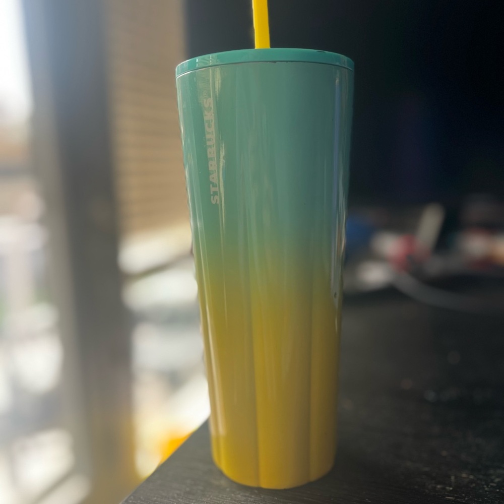 Starbucks Teal and Yellow Tumbler